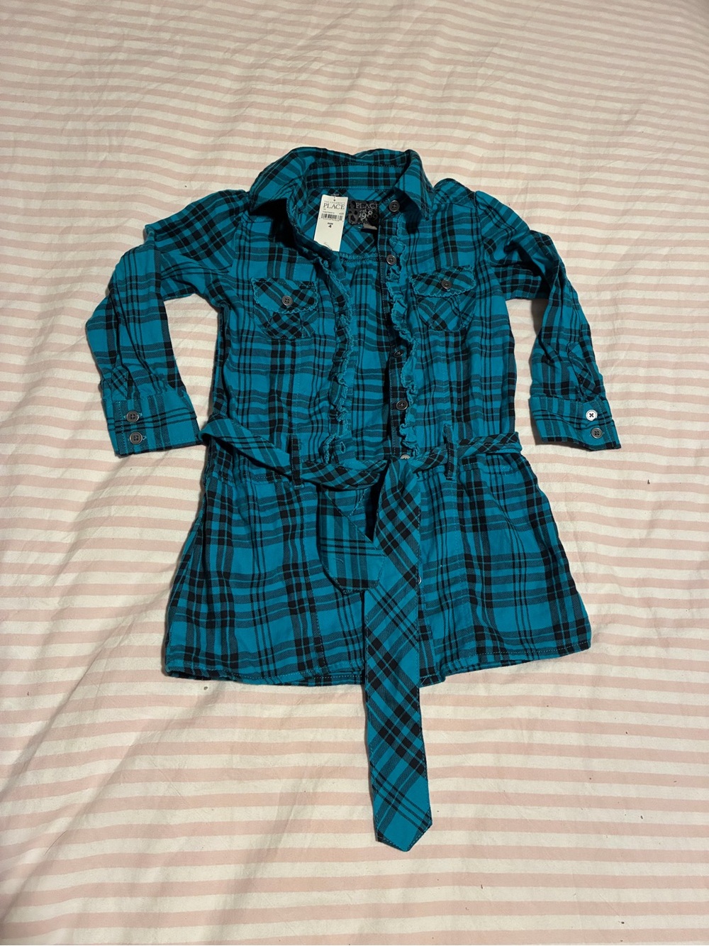 The Children's Place Teal and Black Plaid Button-Front Shirt Dress